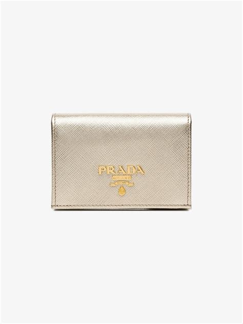 prada saffiano gold wallet